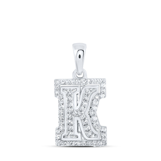 10k White Gold Womens Round Diamond K Initial Letter Pendant 1/5 Cttw