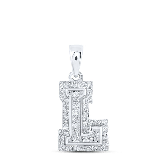 10k White Gold Womens Round Diamond L Initial Letter Pendant 1/6 Cttw