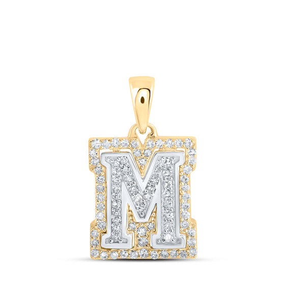 10k Two-tone Gold Womens Round Diamond M Initial Letter Pendant 1/4 Cttw