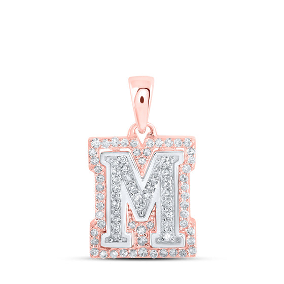 10k Two-tone Gold Womens Round Diamond M Initial Letter Pendant 1/4 Cttw