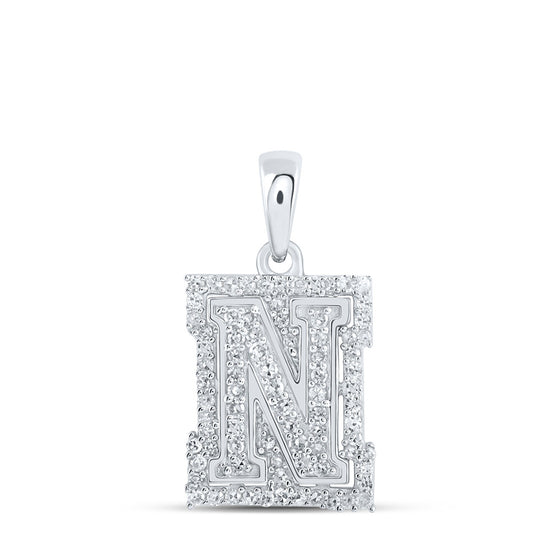 10k White Gold Womens Round Diamond N Initial Letter Pendant 1/4 Cttw