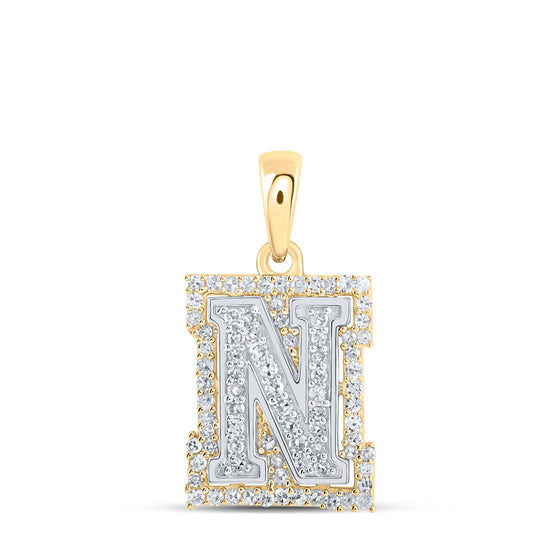 10k Two-tone Gold Womens Round Diamond N Initial Letter Pendant 1/4 Cttw
