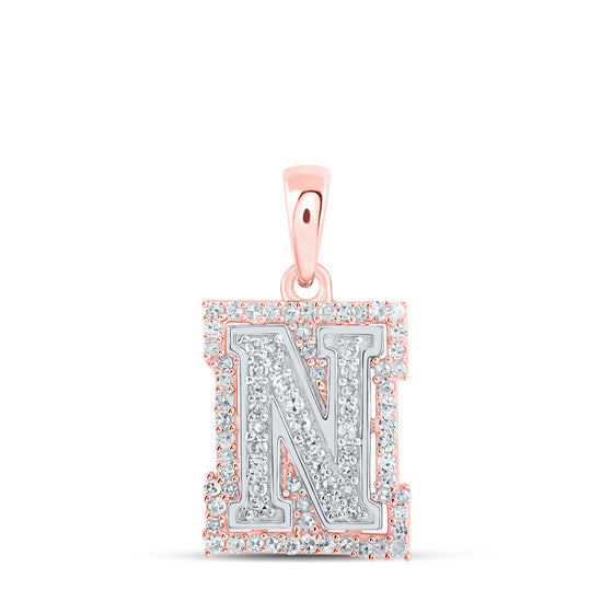10k Two-tone Gold Womens Round Diamond N Initial Letter Pendant 1/4 Cttw