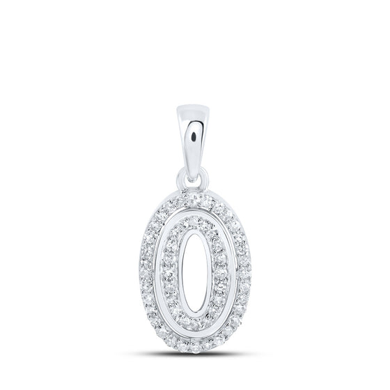 10k White Gold Womens Round Diamond O Initial Letter Pendant 1/6 Cttw
