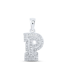  10k White Gold Womens Round Diamond P Initial Letter Pendant 1/6 Cttw