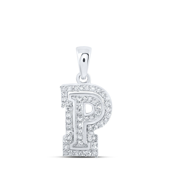10k White Gold Womens Round Diamond P Initial Letter Pendant 1/6 Cttw