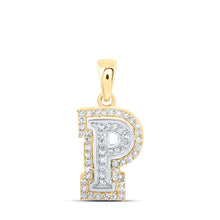  10k Two-tone Gold Womens Round Diamond P Initial Letter Pendant 1/6 Cttw