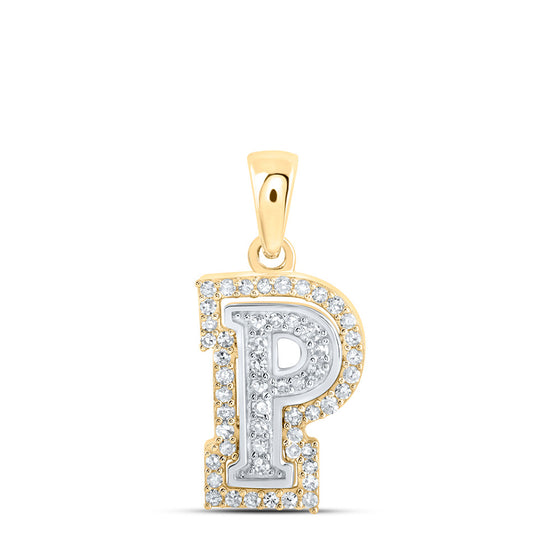 10k Two-tone Gold Womens Round Diamond P Initial Letter Pendant 1/6 Cttw