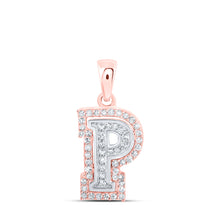  10k Two-tone Gold Womens Round Diamond P Initial Letter Pendant 1/6 Cttw