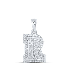  10k White Gold Womens Round Diamond R Initial Letter Pendant 1/5 Cttw