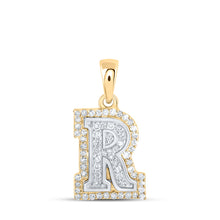  10k Two-tone Gold Womens Round Diamond R Initial Letter Pendant 1/5 Cttw