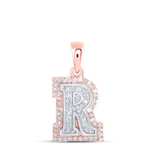  10k Two-tone Gold Womens Round Diamond R Initial Letter Pendant 1/5 Cttw