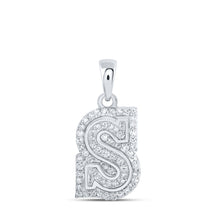  10k White Gold Womens Round Diamond S Initial Letter Pendant 1/5 Cttw