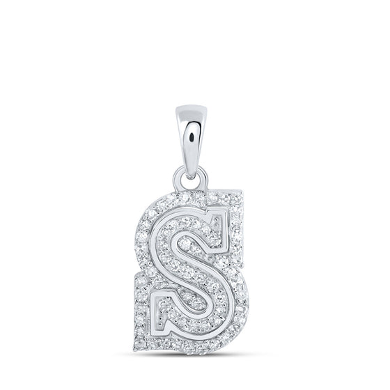 10k White Gold Womens Round Diamond S Initial Letter Pendant 1/5 Cttw