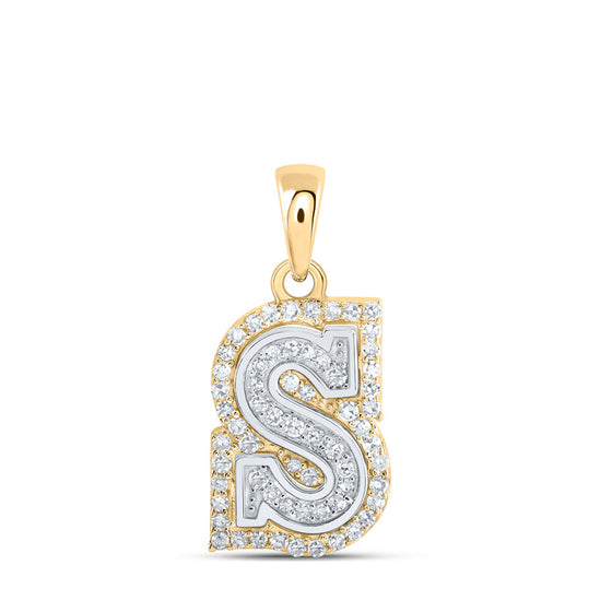 10k Two-tone Gold Womens Round Diamond S Initial Letter Pendant 1/5 Cttw