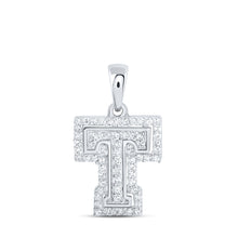  10k White Gold Womens Round Diamond T Initial Letter Pendant 1/5 Cttw
