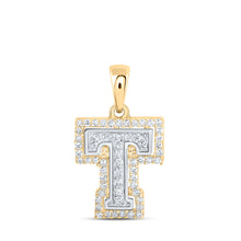  10k Two-tone Gold Womens Round Diamond T Initial Letter Pendant 1/5 Cttw