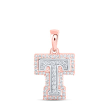  10k Two-tone Gold Womens Round Diamond T Initial Letter Pendant 1/5 Cttw