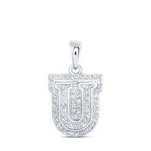  10k White Gold Womens Round Diamond U Initial Letter Pendant 1/5 Cttw