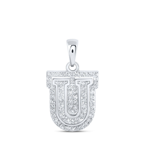 10k White Gold Womens Round Diamond U Initial Letter Pendant 1/5 Cttw