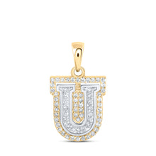  10k Two-tone Gold Womens Round Diamond U Initial Letter Pendant 1/5 Cttw