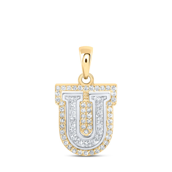 10k Two-tone Gold Womens Round Diamond U Initial Letter Pendant 1/5 Cttw