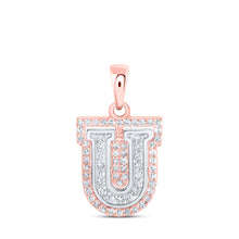  10k Two-tone Gold Womens Round Diamond U Initial Letter Pendant 1/5 Cttw