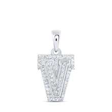 10k White Gold Womens Round Diamond V Initial Letter Pendant 1/6 Cttw