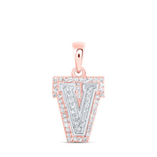  10k Two-tone Gold Womens Round Diamond V Initial Letter Pendant 1/6 Cttw