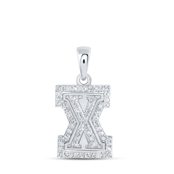 10k White Gold Womens Round Diamond X Initial Letter Pendant 1/5 Cttw