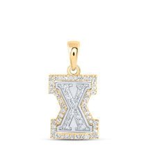  10k Two-tone Gold Womens Round Diamond X Initial Letter Pendant 1/5 Cttw