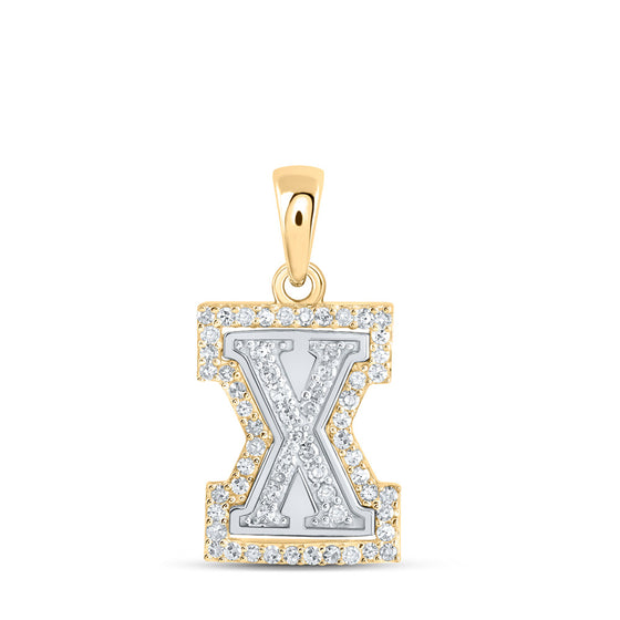 10k Two-tone Gold Womens Round Diamond X Initial Letter Pendant 1/5 Cttw