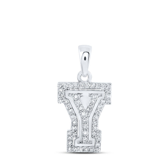 10k White Gold Womens Round Diamond Y Initial Letter Pendant 1/6 Cttw