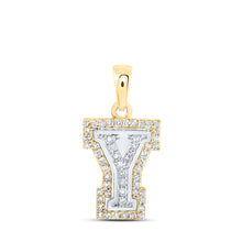  10k Two-tone Gold Womens Round Diamond Y Initial Letter Pendant 1/6 Cttw