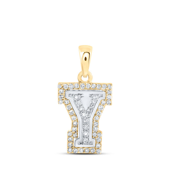 10k Two-tone Gold Womens Round Diamond Y Initial Letter Pendant 1/6 Cttw