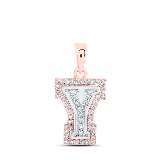 10k Two-tone Gold Womens Round Diamond Y Initial Letter Pendant 1/6 Cttw