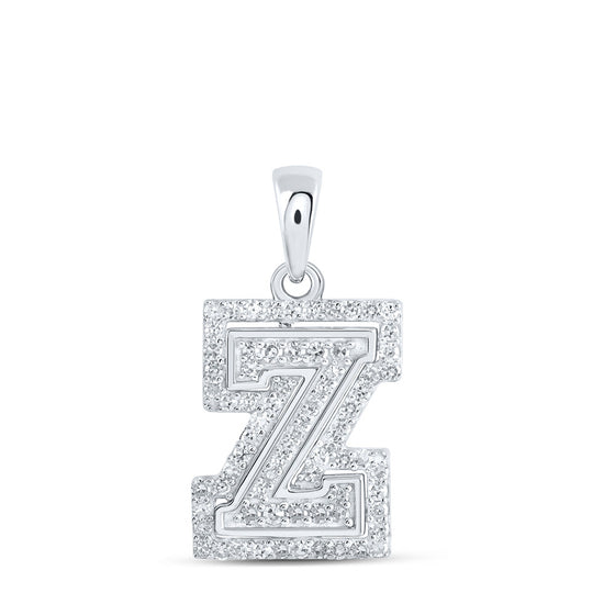 10k White Gold Womens Round Diamond Z Initial Letter Pendant 1/4 Cttw