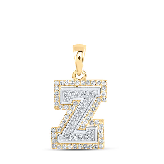 10k Two-tone Gold Womens Round Diamond Z Initial Letter Pendant 1/4 Cttw