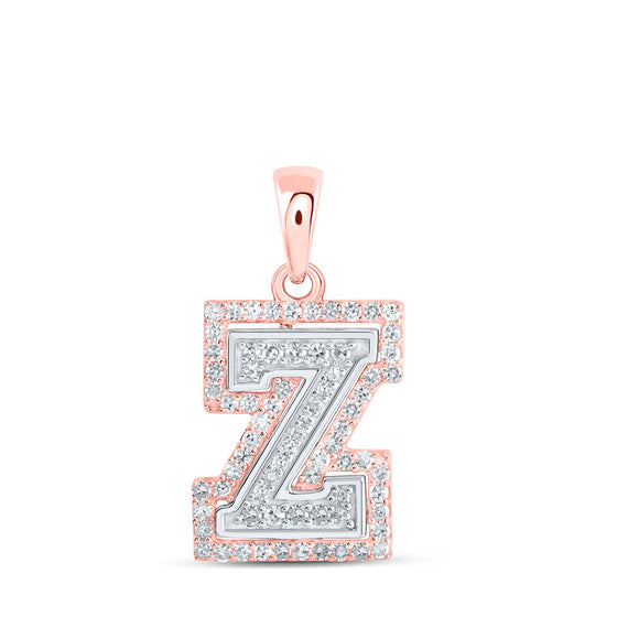 10k Two-tone Gold Womens Round Diamond Z Initial Letter Pendant 1/4 Cttw