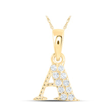  10k Yellow Gold Womens Round Diamond A Initial Letter Pendant 1/20 Cttw