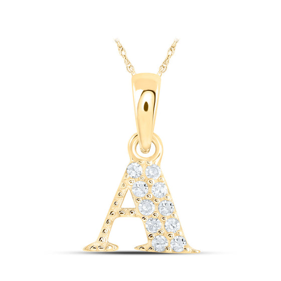 10k Yellow Gold Womens Round Diamond A Initial Letter Pendant 1/20 Cttw