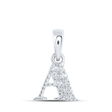  10k White Gold Womens Round Diamond A Initial Letter Pendant 1/20 Cttw