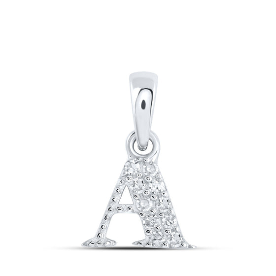 10k White Gold Womens Round Diamond A Initial Letter Pendant 1/20 Cttw