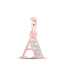  10k Rose Gold Womens Round Diamond A Initial Letter Pendant 1/20 Cttw