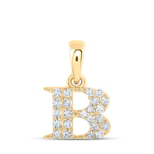  10k Yellow Gold Womens Round Diamond B Initial Letter Pendant 1/10 Cttw
