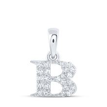  10k White Gold Womens Round Diamond B Initial Letter Pendant 1/10 Cttw