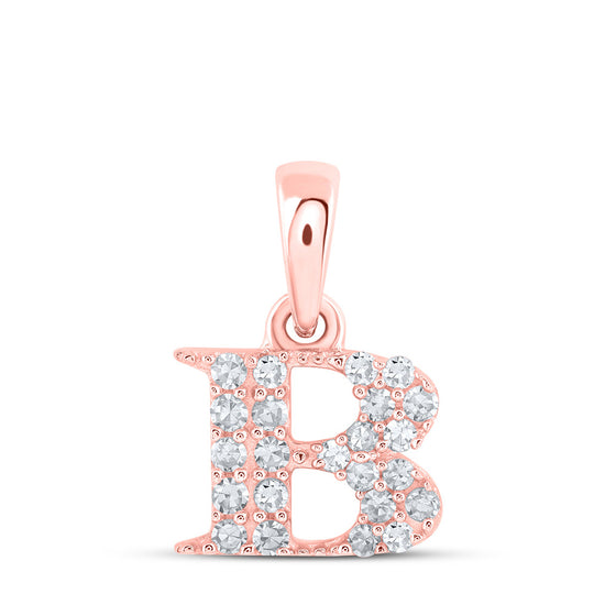 10k Rose Gold Womens Round Diamond B Initial Letter Pendant 1/10 Cttw