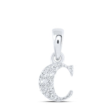  10k White Gold Womens Round Diamond C Initial Letter Pendant 1/20 Cttw