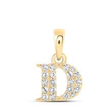  10k Yellow Gold Womens Round Diamond D Initial Letter Pendant 1/10 Cttw