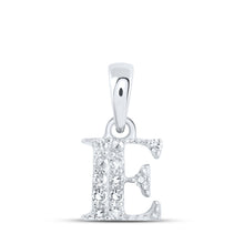  10k White Gold Womens Round Diamond E Initial Letter Pendant 1/20 Cttw